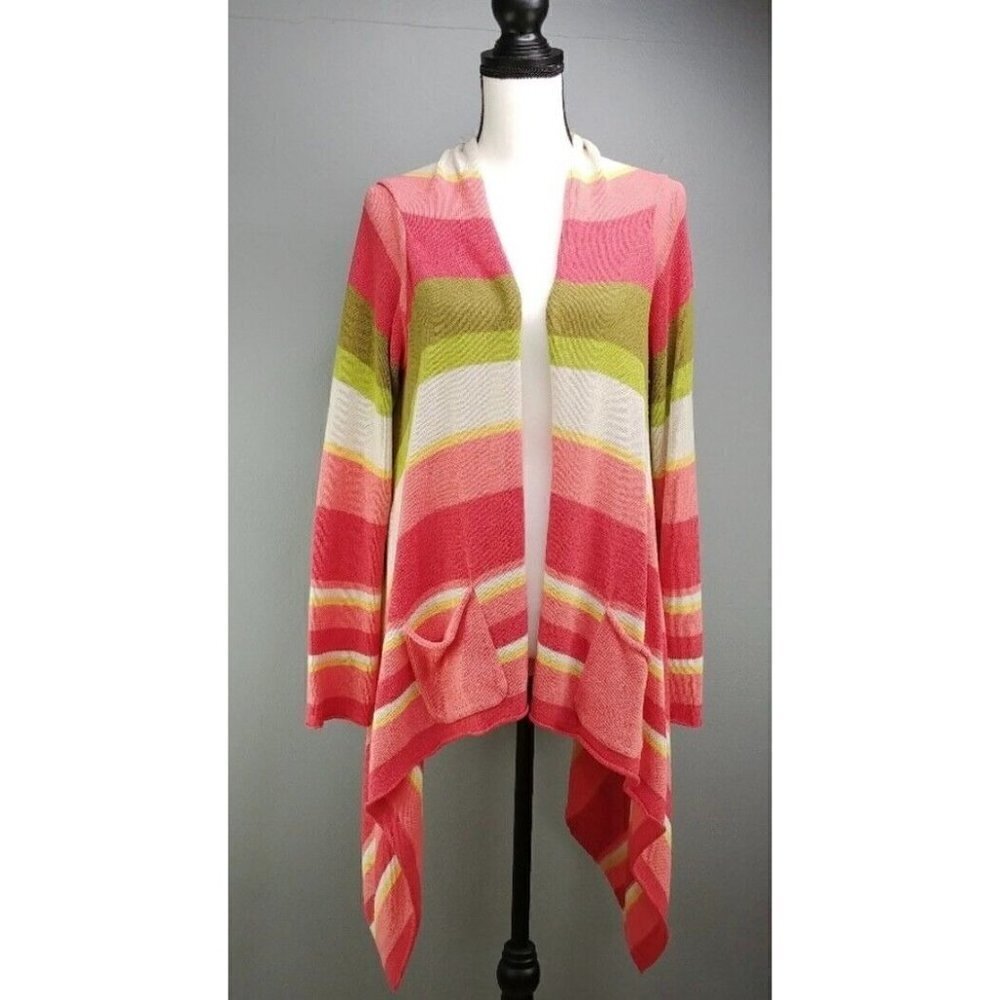 J Jill Sz S Asymmetrical Colorful Striped Open Front Sweater Duster Cardigan
